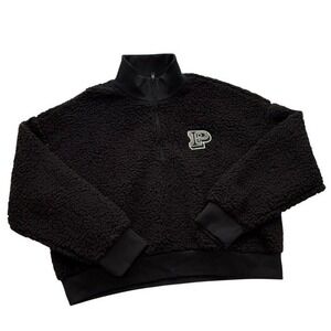 Victoria's Secret PINK Black Crop Pullover Sherpa Sweatshirt‎ NWOT